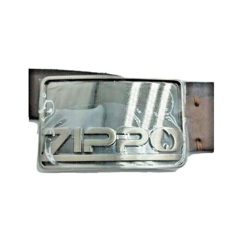 Zippo Belt Buckle Zippo Logo Collectible Design Brown Leather Belt Mens Size 36 - Picture 2 of 4
